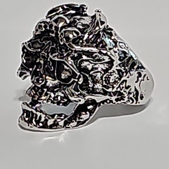 Mens Gothic Skull Ring W/ Dragon & Skull Engraving Adjustable Open Band Alloy - Picture 7 of 8